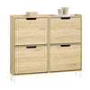 SoBuy FSR100-N, Narrow Shoe Rack Shoe Cabinet with 4 Flip Drawers Slim Wooden Storage Cupboard for Hallway Entrance Foyer or Understairs Natural W100 x D19 x H91cm
