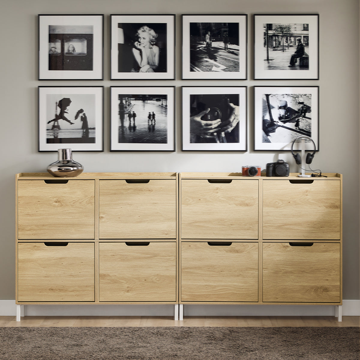 SoBuy FSR100-N, Narrow Shoe Rack Shoe Cabinet with 4 Flip Drawers Slim Wooden Storage Cupboard for Hallway Entrance Foyer or Understairs Natural W100 x D19 x H91cm