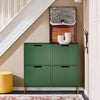 SoBuy FSR100-SY, Narrow Shoe Rack Shoe Cabinet with 4 Flip Drawers Slim Wooden Storage Cupboard for Hallway Entrance Foyer or Understairs Dark Green W100 x D19 x H91cm