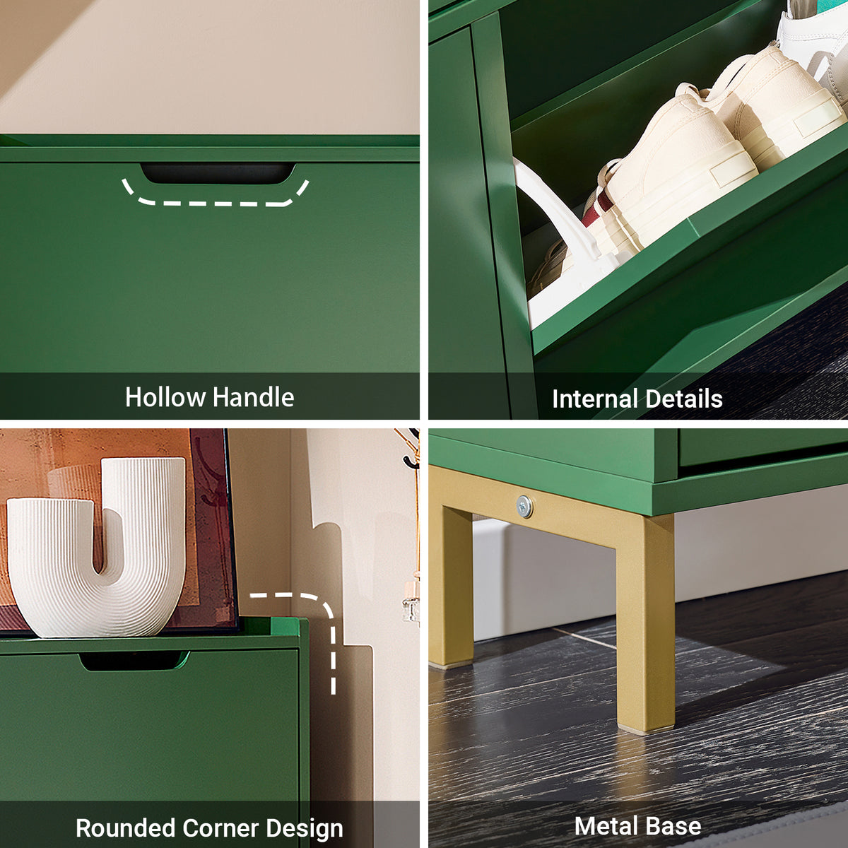 SoBuy FSR100-SY, Narrow Shoe Rack Shoe Cabinet with 4 Flip Drawers Slim Wooden Storage Cupboard for Hallway Entrance Foyer or Understairs Dark Green W100 x D19 x H91cm