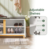 SoBuy FSR117-W Shoe Storage Bench Shoe Rack with Seat Cushion - Large Capacity Cabinet with Adjustable Shelves and 150kg Load - Entryway Hallway Wooden Storage Unit, White W90 x D34 x H47cm