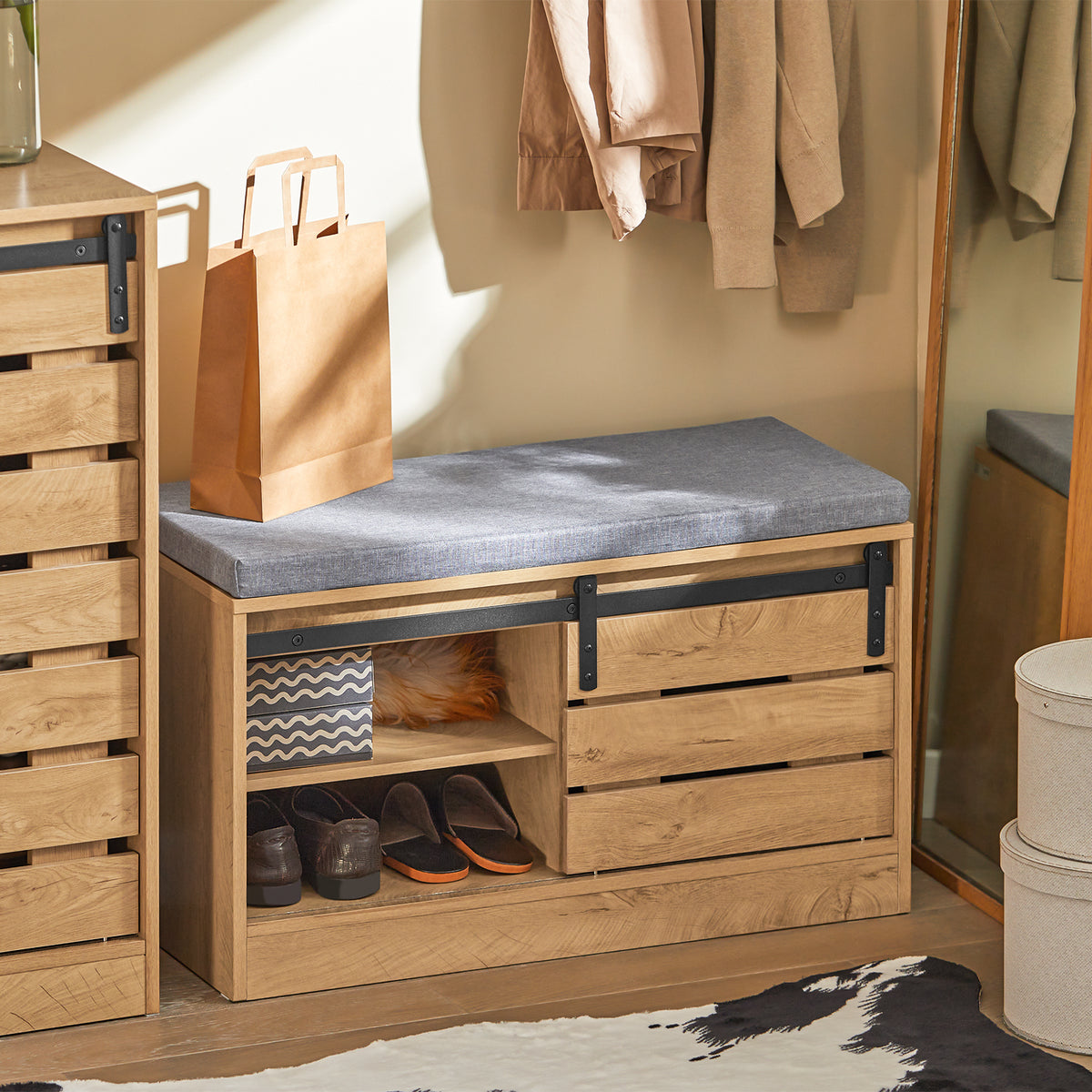 SoBuy FSR120-N, Hallway Shoe Bench Shoe Cabinet Shoe Rack Storage Bench, Wood