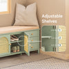 SoBuy FSR129-GR, Shoe Storage Bench with Adjustable Shelf - Shoe Rack with Seat Cushion & 3 Drawers for Hallway Storage - Green MDF - for Entryway & Living Room - Easy Assembly - W100 x D34 x H46cm