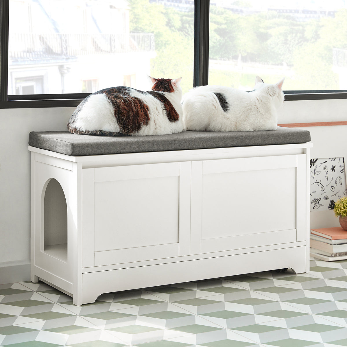 SoBuy FSR136-W, Cat House Cat Litter Box Cabinet, Shoe Bench Shoe Storage Cabinet, White