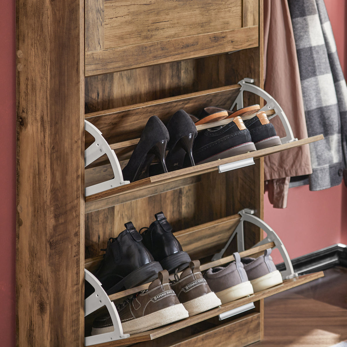 SoBuy FSR137-L-F, 3 Drawers Shoe Cabinet Storage Cupboard Organizer Unit, Brown