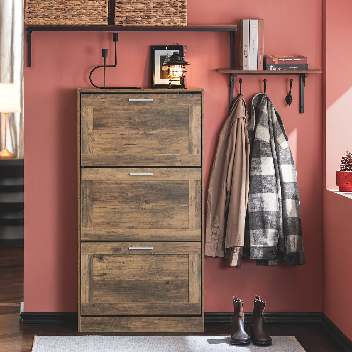 SoBuy FSR137-L-F, 3 Drawers Shoe Cabinet Storage Cupboard Organizer Unit, Brown