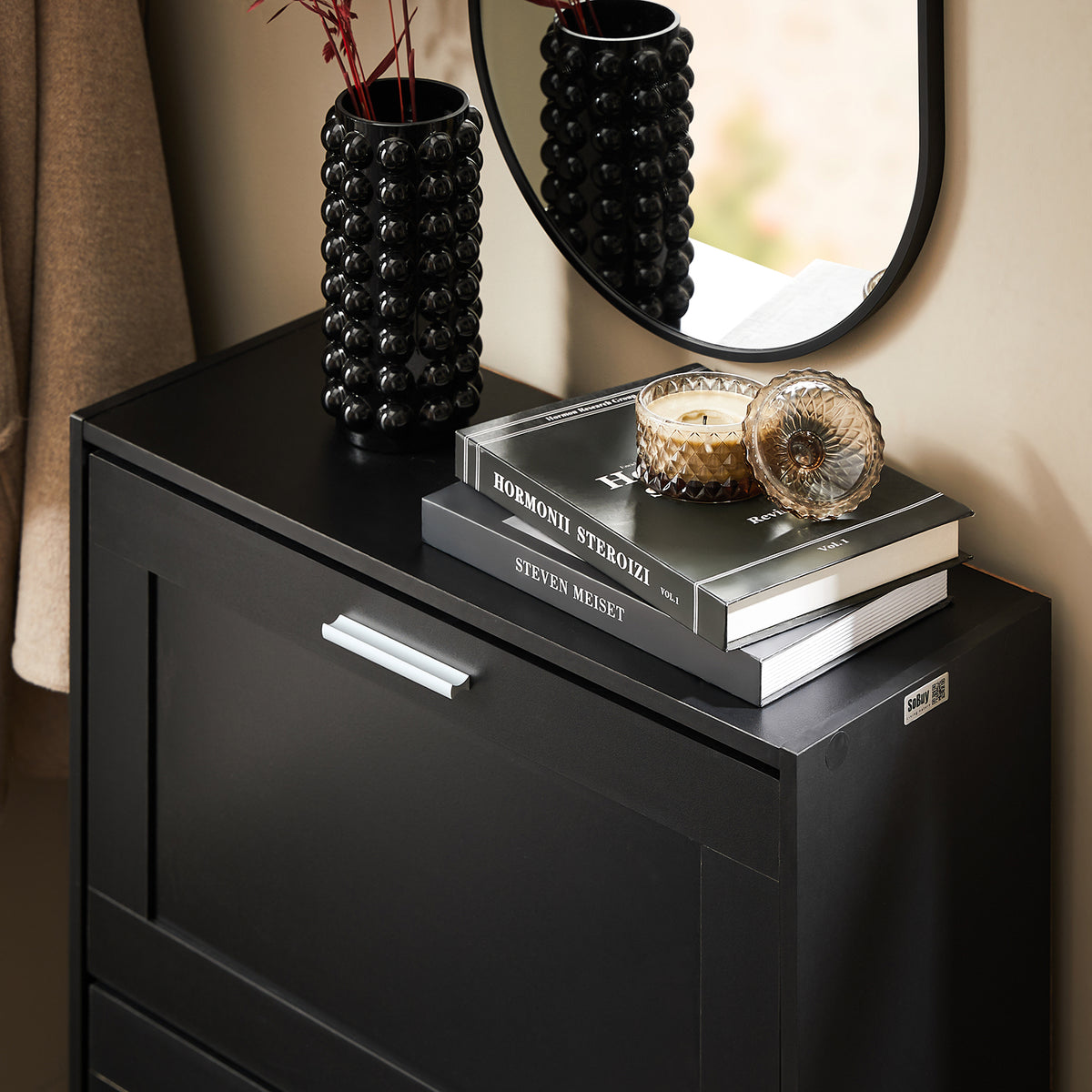 SoBuy FSR137-SCH, 2 Flip-drawers Shoe Cabinet Shoe Rack Shoe Storage Cupboard Organizer, Black