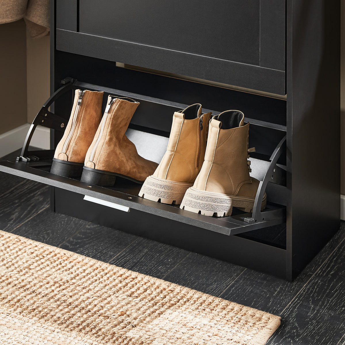 SoBuy FSR137-SCH, 2 Flip-drawers Shoe Cabinet Shoe Rack Shoe Storage Cupboard Organizer, Black