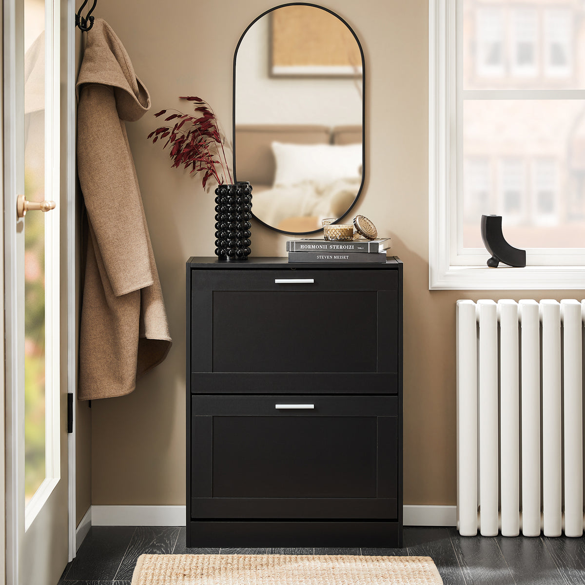 SoBuy FSR137-SCH, 2 Flip-drawers Shoe Cabinet Shoe Rack Shoe Storage Cupboard Organizer, Black