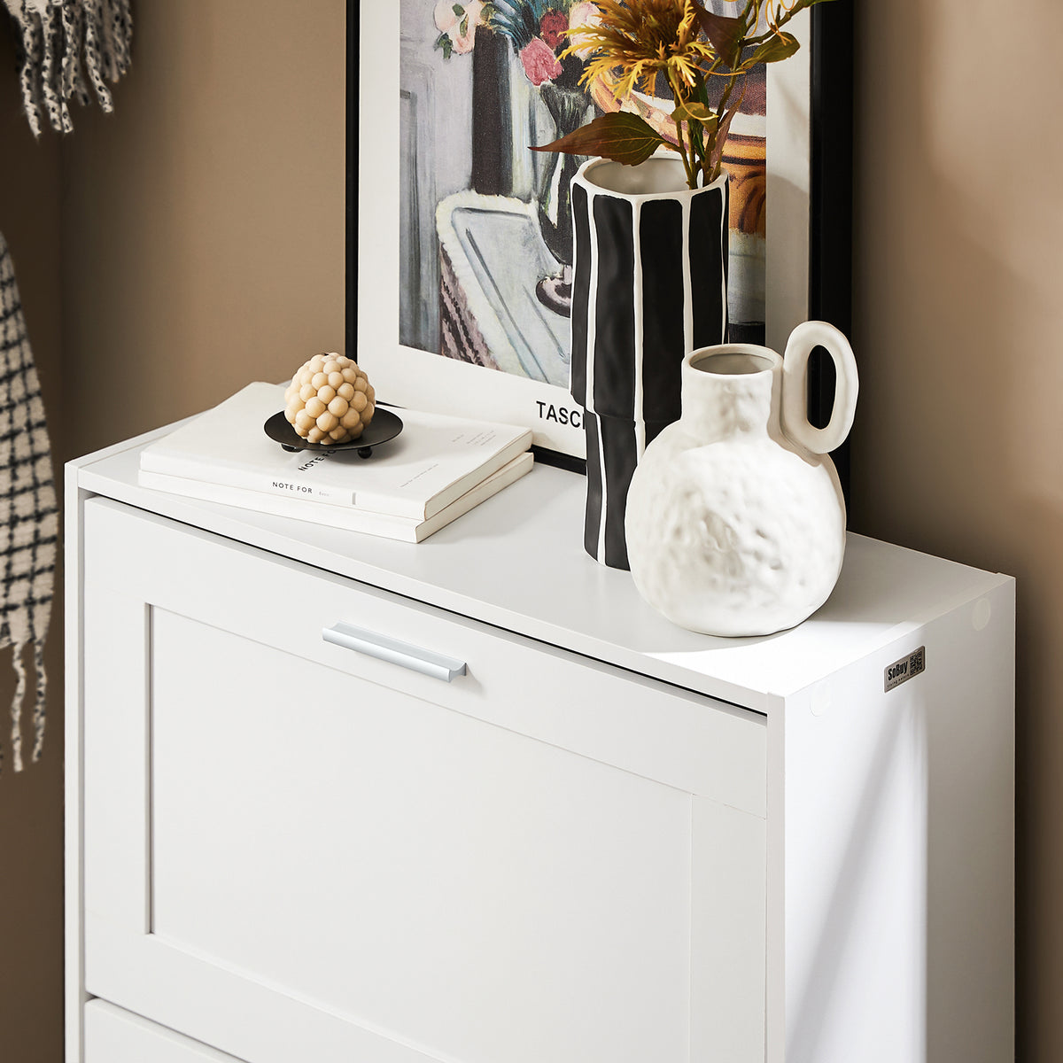 SoBuy FSR137-W, 2 Flip-drawers Shoe Cabinet Shoe Rack Shoe Storage Cupboard Organizer, White