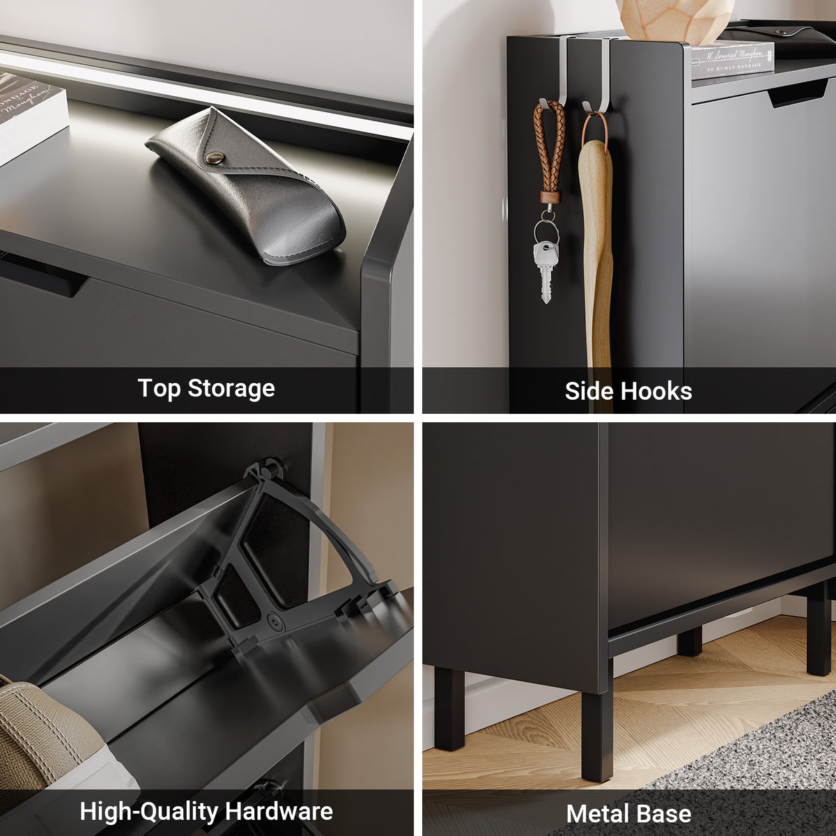 SoBuy FSR151-H-E-SCH, Wall-Mounted Shoe Cabinet with Sensor Light 19 cm for Hallway | Slim LED Shoe Rack for Entryways and Small Flats