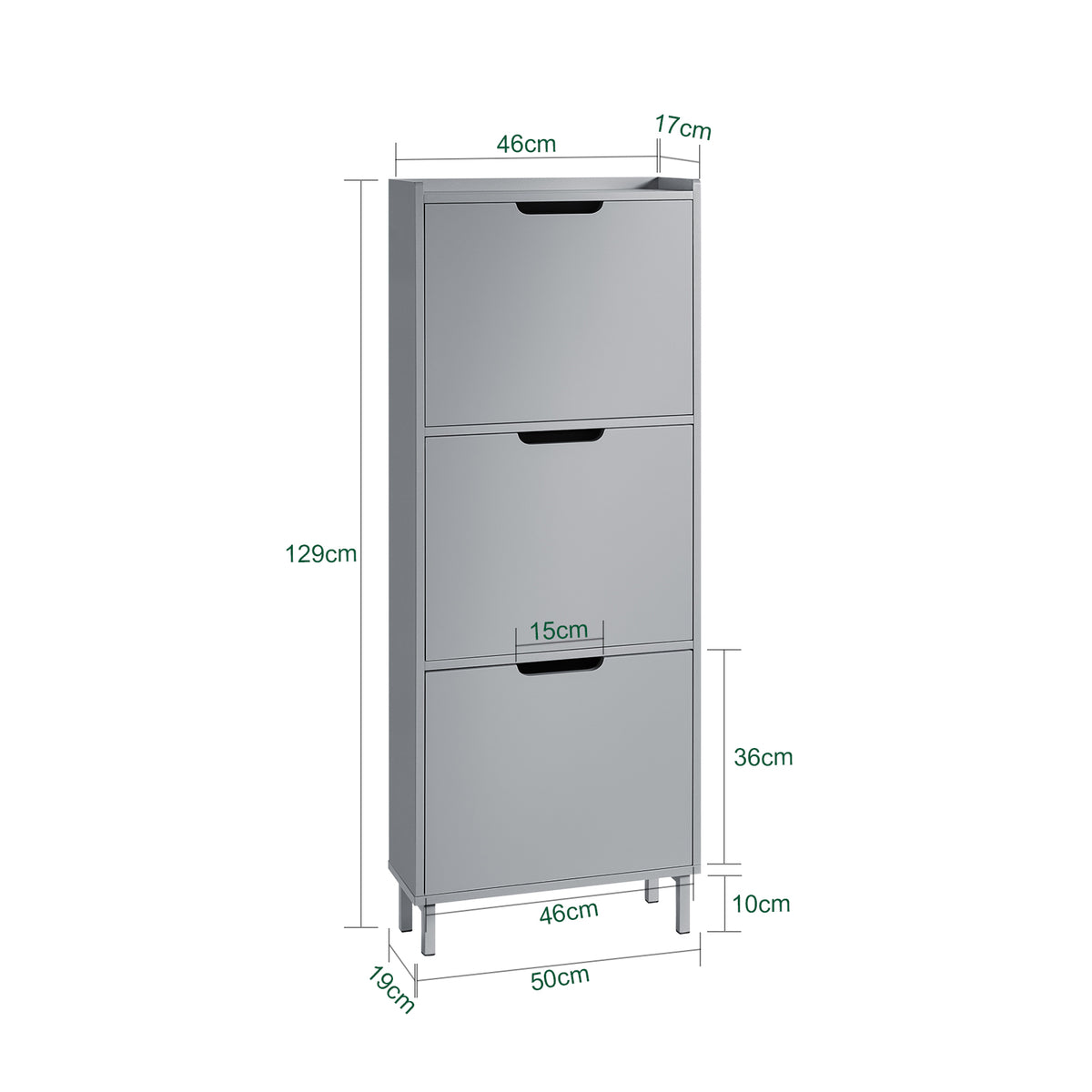 SoBuy FSR151-H-HG, Narrow Shoe Rack with 3 Flip Drawers Slim Wooden Shoe Storage Cupboard for Hallway Entrance Foyer or Understairs Grey W50 x D19 x H129cm