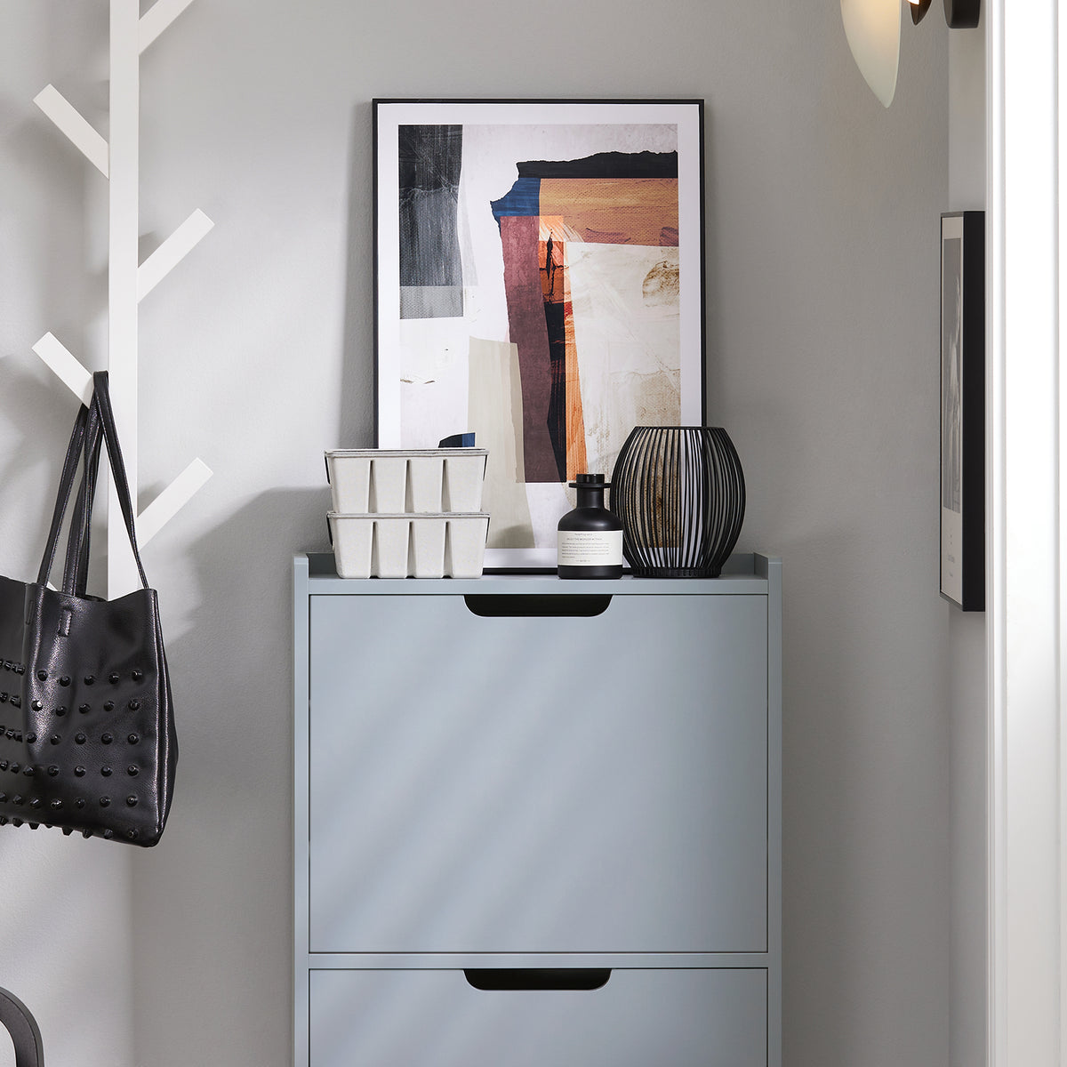 SoBuy FSR151-H-HG, Narrow Shoe Rack with 3 Flip Drawers Slim Wooden Shoe Storage Cupboard for Hallway Entrance Foyer or Understairs Grey W50 x D19 x H129cm