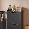 SoBuy FSR151-H-SCH, Narrow Shoe Rack with 3 Flip Drawers Slim Wooden Shoe Storage Cupboard for Hallway Entrance Foyer or Understairs Black W50 x D19 x H129cm