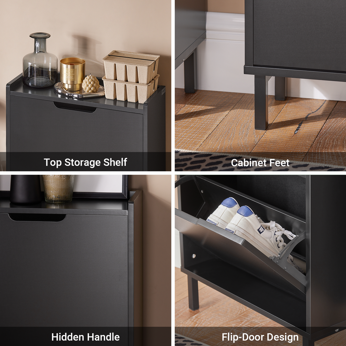 SoBuy FSR151-H-SCH, Narrow Shoe Rack with 3 Flip Drawers Slim Wooden Shoe Storage Cupboard for Hallway Entrance Foyer or Understairs Black W50 x D19 x H129cm