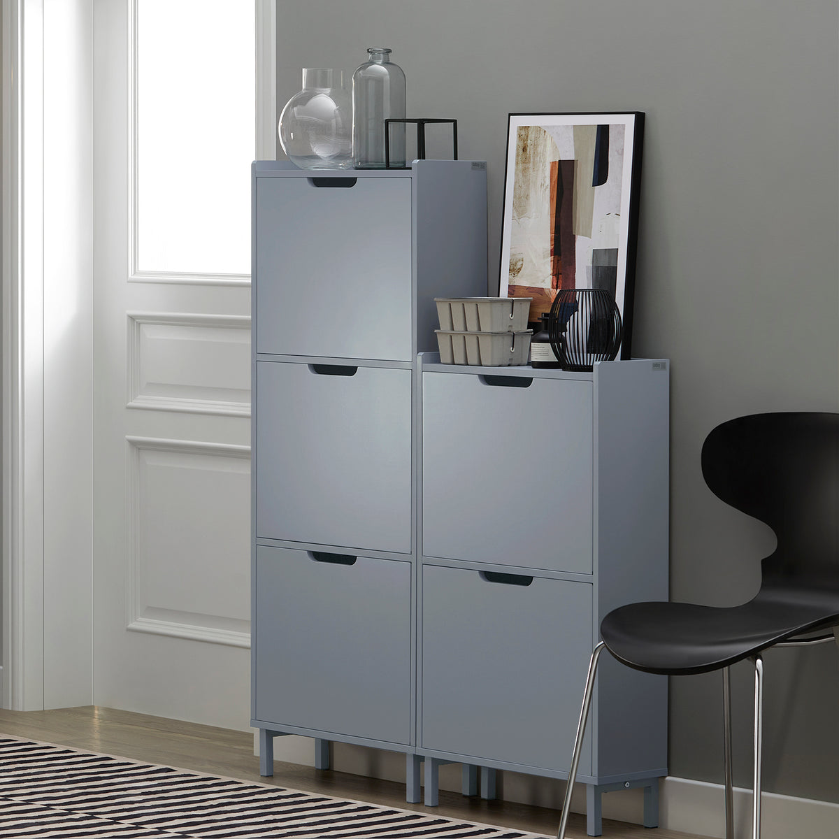 FSR151-HG grey shoe cabinet modular set with FSR151-H-HG and FSR100-HG hallway storage