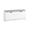 SoBuy FSR151-L-W, Shoe Storage Bench with Cushion Seat – Wooden Shoe Cabinet – Holds 8 Pairs of Shoes – Sturdy Iron Legs – for Entryway & Hallway – White + Grey – 105x24x52 cm