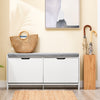 SoBuy FSR151-L-W, Shoe Storage Bench with Cushion Seat – Wooden Shoe Cabinet – Holds 8 Pairs of Shoes – Sturdy Iron Legs – for Entryway & Hallway – White + Grey – 105x24x52 cm