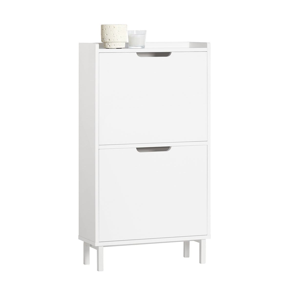 SoBuy FSR151-W, Narrow Shoe Rack with 2 Flip Drawers Slim Wooden Shoe Storage Cupboard for Hallway Entrance Foyer or Understairs White W50 x D19 x H91cm