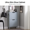 SoBuy FSR151-HG, Narrow Shoe Rack with 2 Flip Drawers Slim Wooden Shoe Storage Cupboard for Hallway Entrance Foyer or Understairs Grey W50 x D19 x H91cm