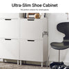 SoBuy FSR151-W, Narrow Shoe Rack with 2 Flip Drawers Slim Wooden Shoe Storage Cupboard for Hallway Entrance Foyer or Understairs White W50 x D19 x H91cm