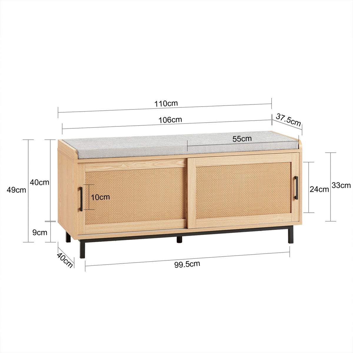 SoBuy FSR154-N, Hallway Storage Bench Shoe Bench Shoe Rack Shoe Cabinet with 2 Sliding Doors and Seat Cushion, Wood