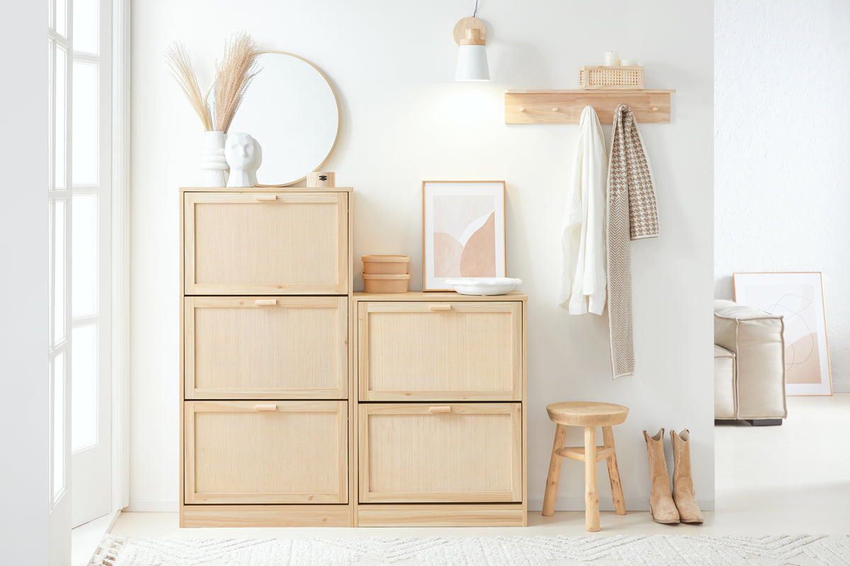 SoBuy FSR159-N, 3 Flip-drawers Shoe Cabinet Shoe Rack Shoe Storage Cupboard Organizer, Wood