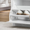 SoBuy FSR16-W, White Shoe Storage Bench with Flip-drawer, Shoe Cabinet with Seat Cushion, White