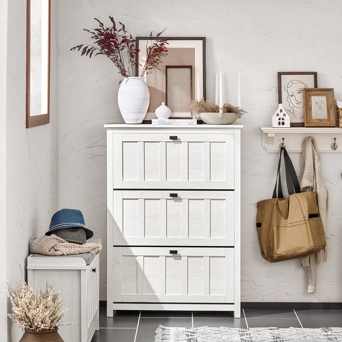 SoBuy FSR162-W, Hallway 3 Flip-drawers Shoe Cabinet Shoe Rack Shoe Storage Cupboard, White