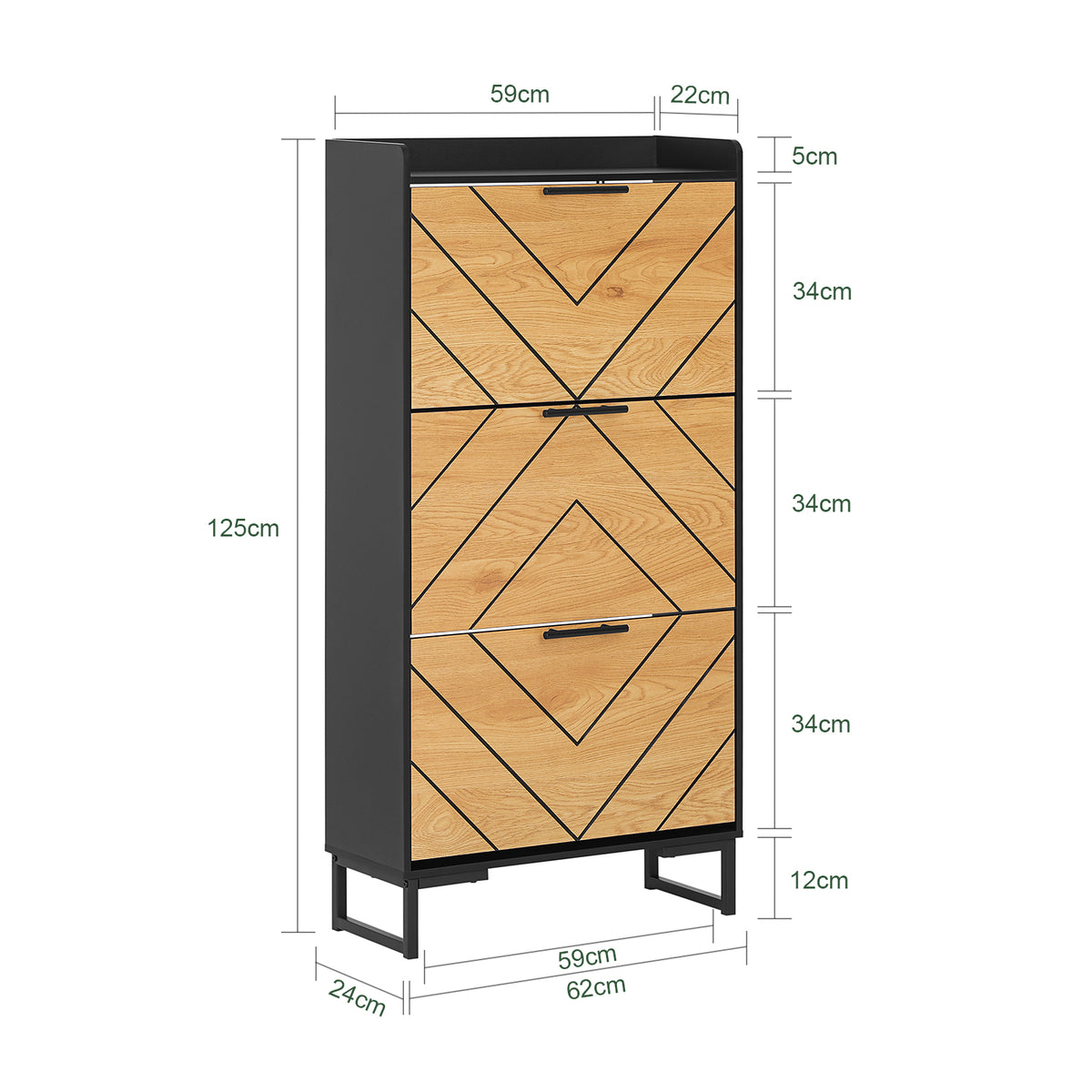 SoBuy FSR164-SCH, Shoe Cabinet Shoe Rack Shoe Storage Cupboard with 3 Flip-drawers, Black