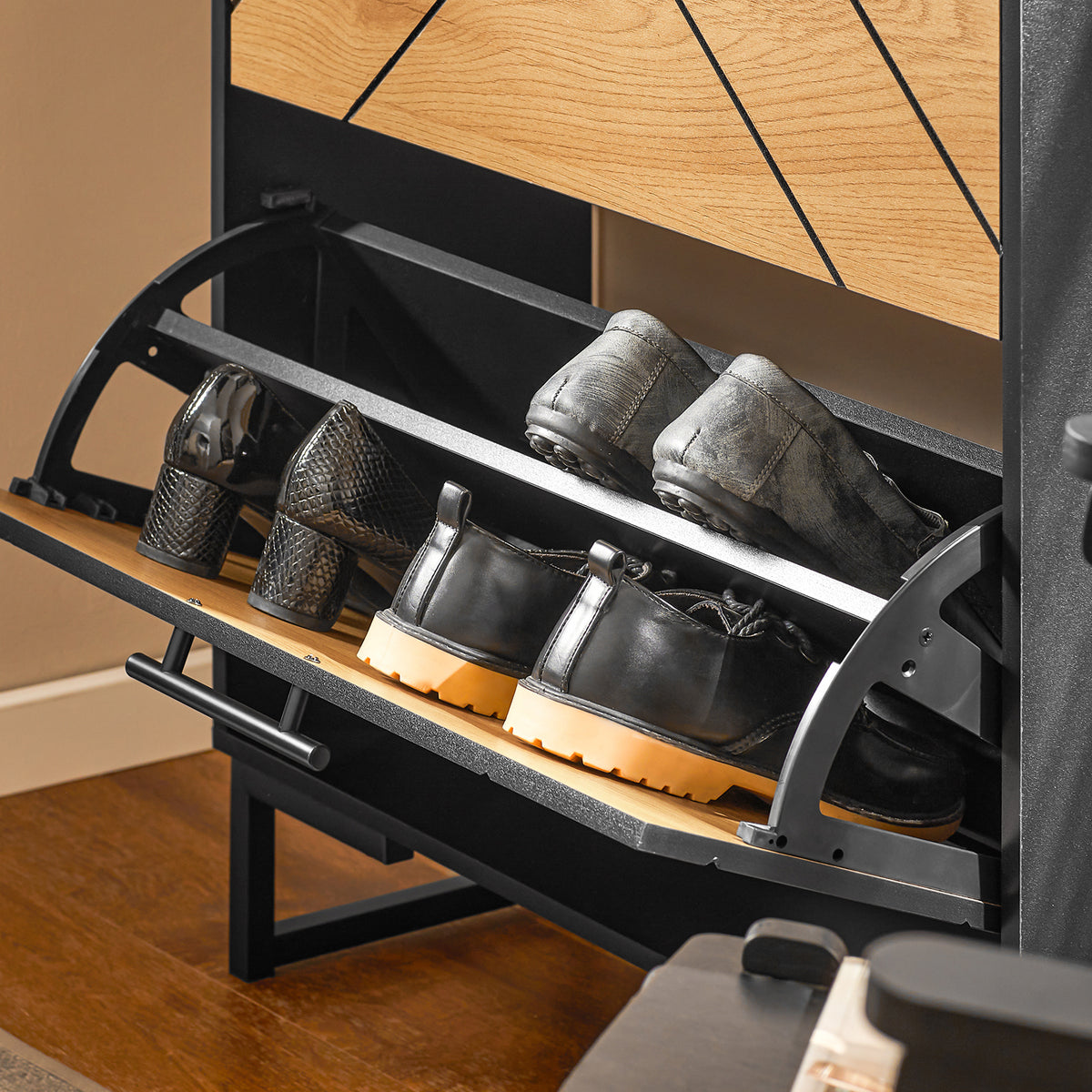 SoBuy FSR164-SCH, Shoe Cabinet Shoe Rack Shoe Storage Cupboard with 3 Flip-drawers, Black