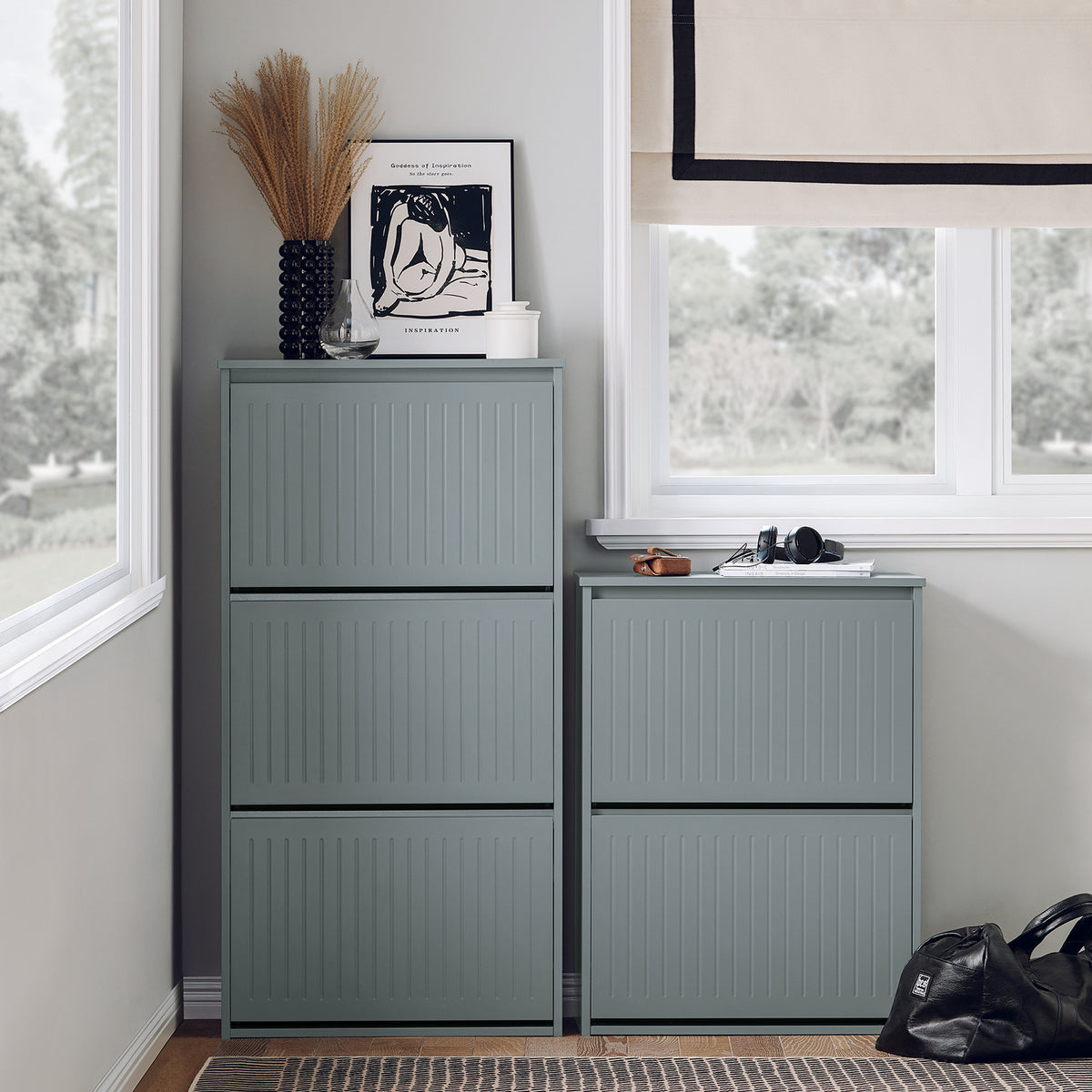 SoBuy FSR165-H-HG, 3 Flip-drawers Shoe Cabinet Shoe Rack Shoe Storage Cupboard, Grey