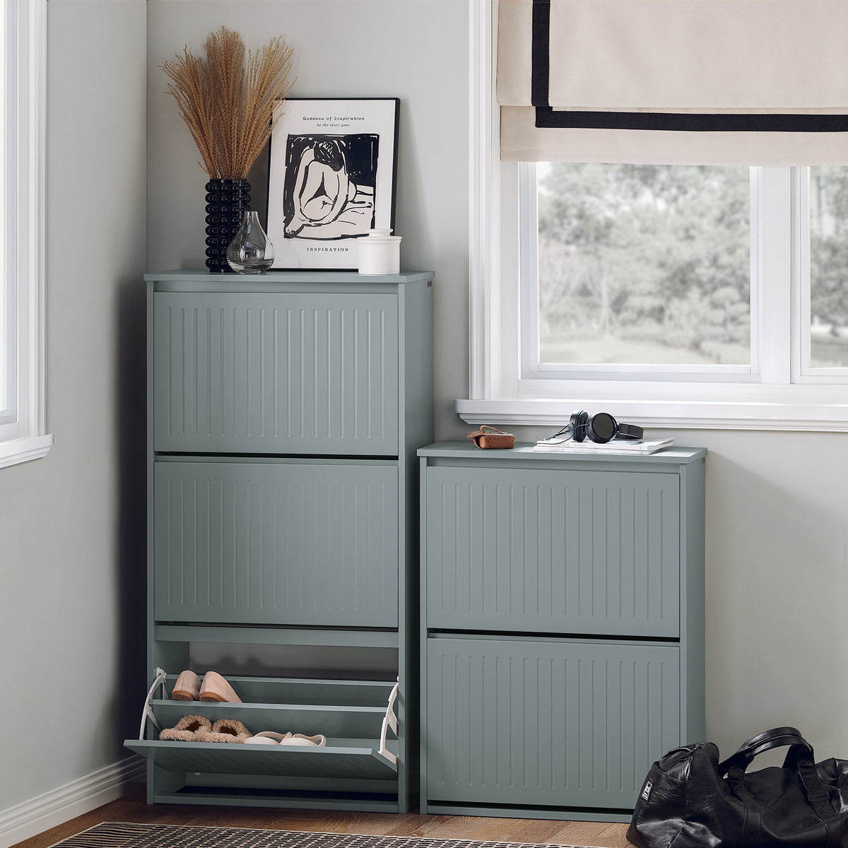 SoBuy FSR165-H-HG, 3 Flip-drawers Shoe Cabinet Shoe Rack Shoe Storage Cupboard, Grey