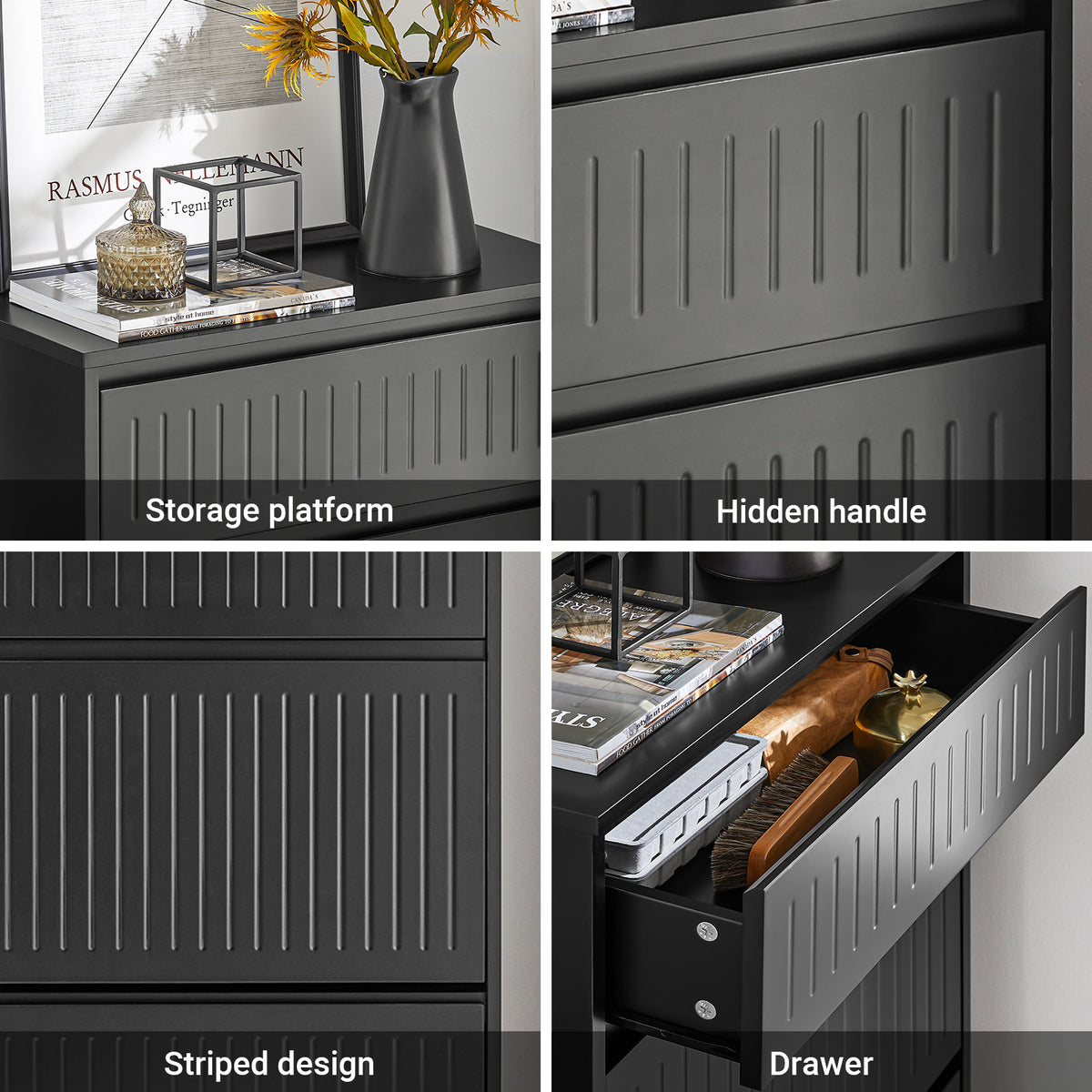SoBuy FSR165-SCH black hallway shoe cabinet feature overview – multi-functional storage A+ image