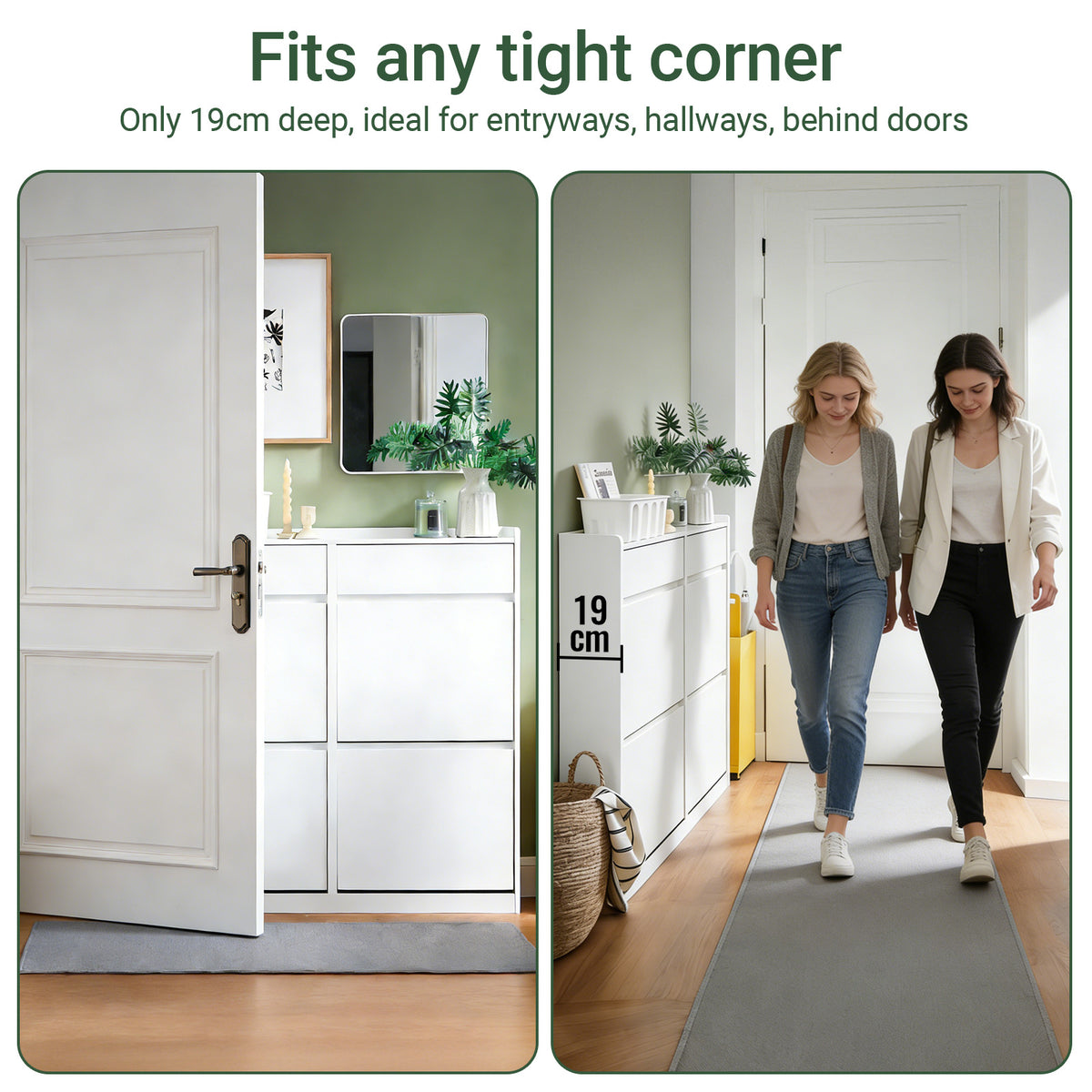 SoBuy FSR169-W, Slim Shoe Cabinet 98cm Wide with 4 Flip Drawers for Hallway | Narrow Shoe Storage Unit with 2 Pull-Out Drawers, Space-Saving Shoe Cupboard for Entryway, White MDF, 98x19x95cm