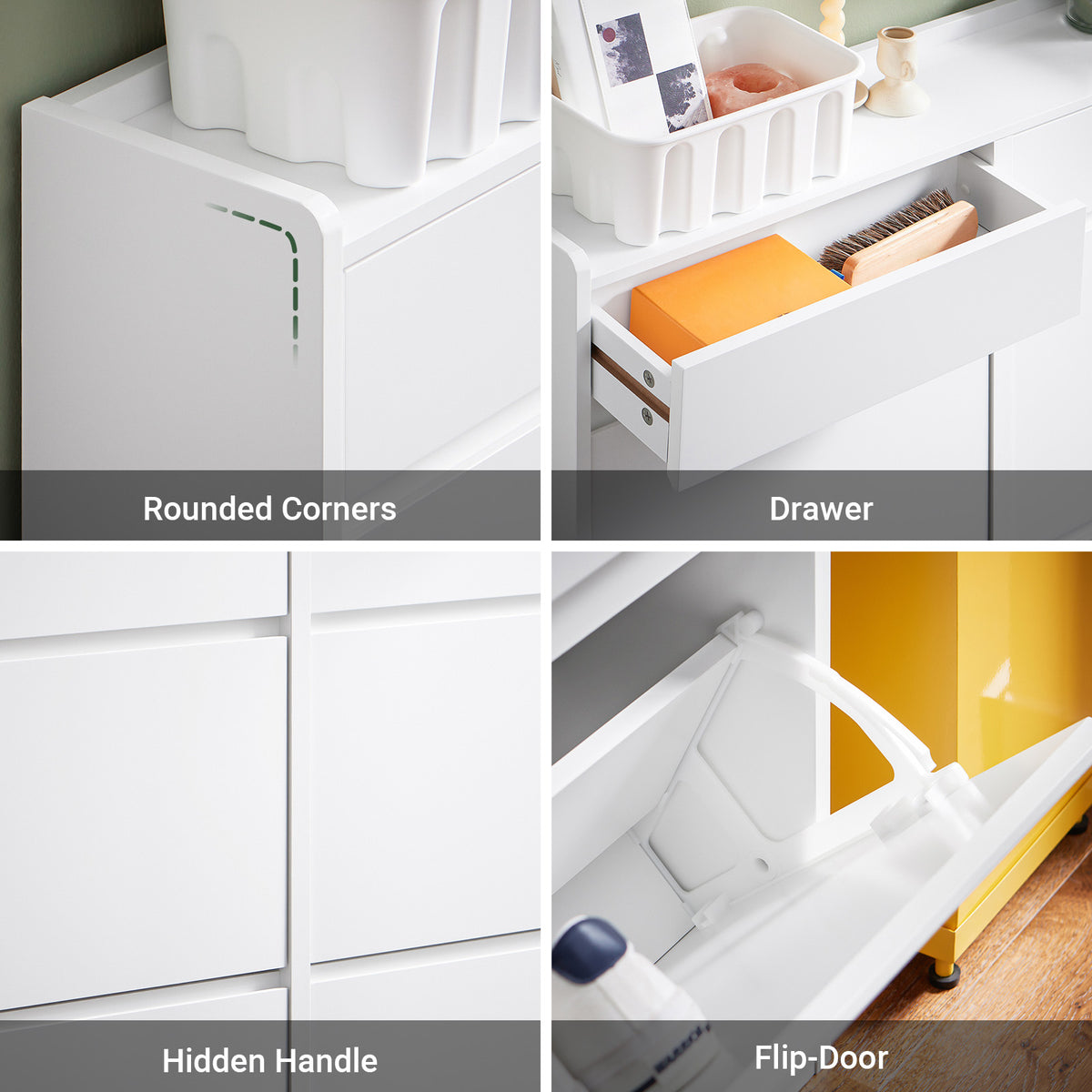 SoBuy FSR169-W, Slim Shoe Cabinet 98cm Wide with 4 Flip Drawers for Hallway | Narrow Shoe Storage Unit with 2 Pull-Out Drawers, Space-Saving Shoe Cupboard for Entryway, White MDF, 98x19x95cm