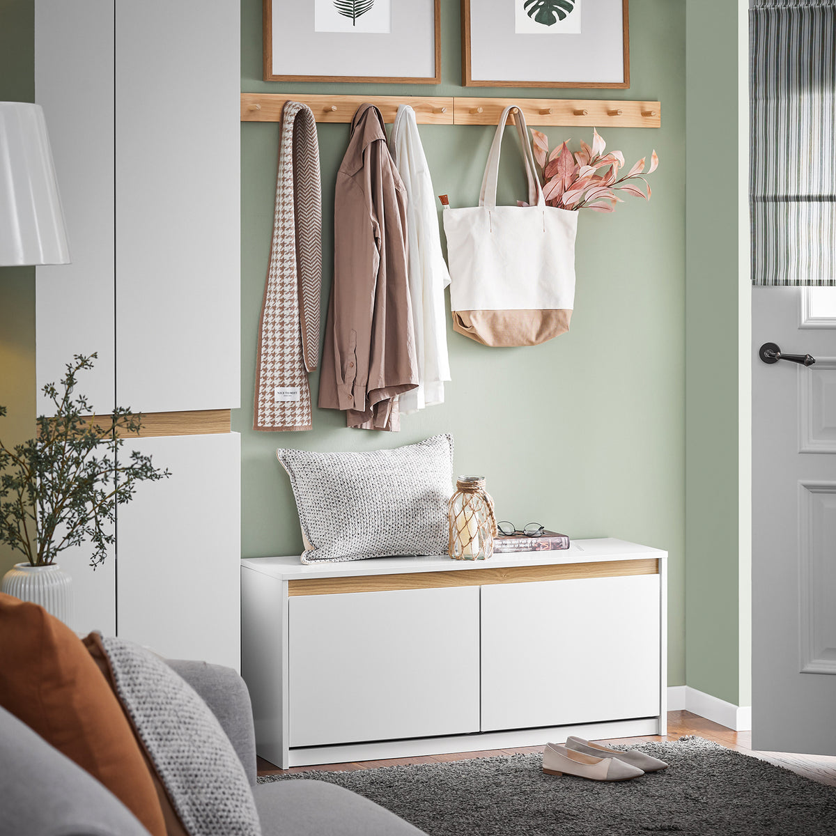SoBuy FSR171-W, Hallway Shoe Bench Shoe Cabinet Shoe Rack with 2 Flip-drawers, White