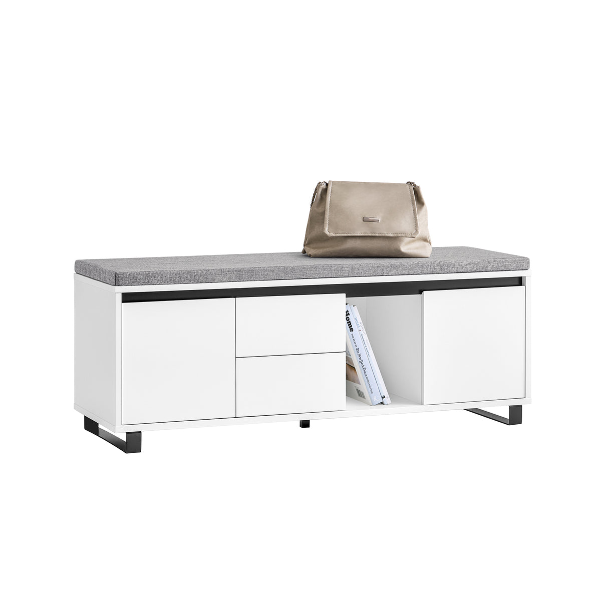 SoBuy FSR176-W, Hallway Storage Bench Shoe Bench Shoe Cabinet with Seat Cushion, White