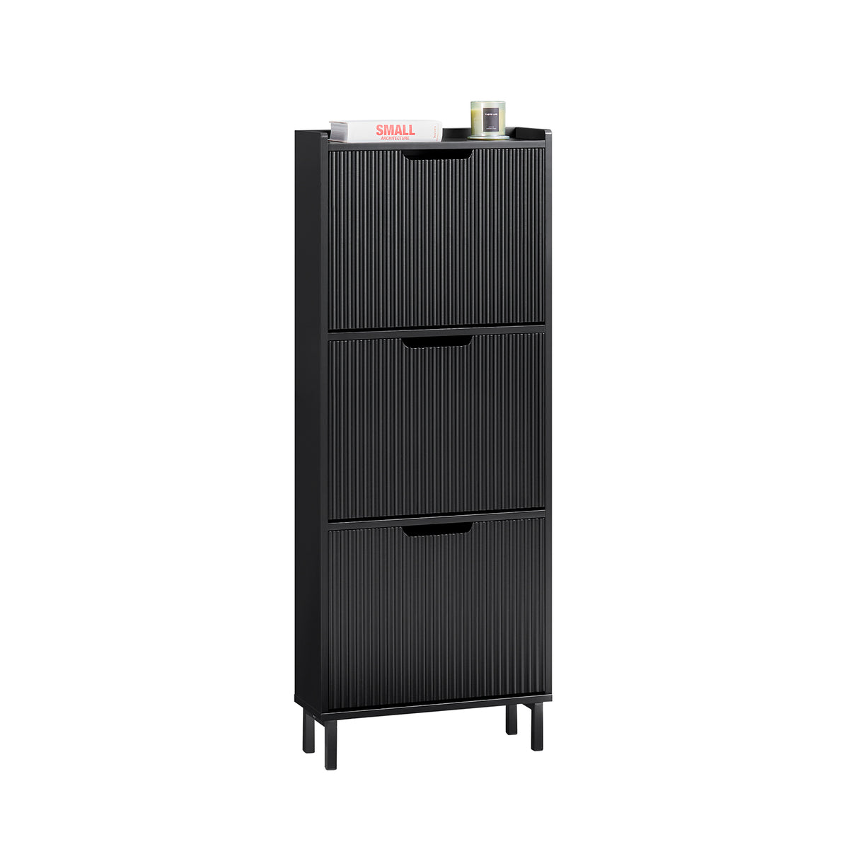 SoBuy FSR177-H-SCH Black Tall Narrow Hallway Shoe Cabinet with 3 Flip Drawers – W50 x D19 x H130cm