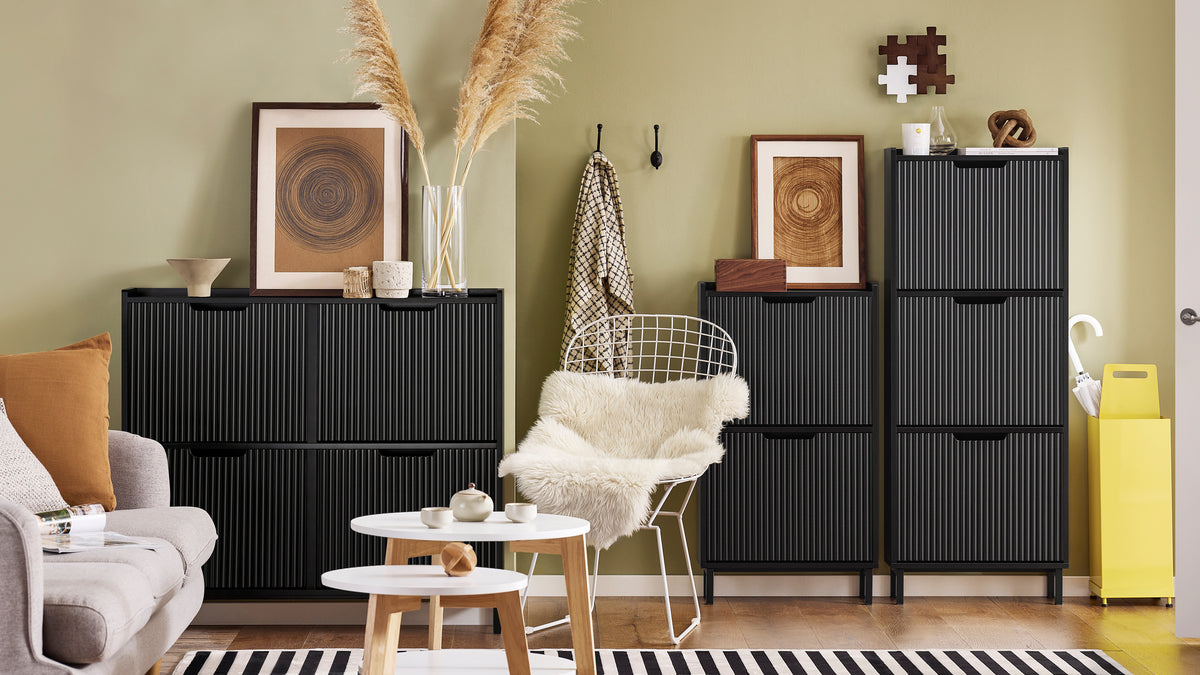 SoBuy FSR177 Series - Narrow Black Shoe Cabinet with Flip Doors