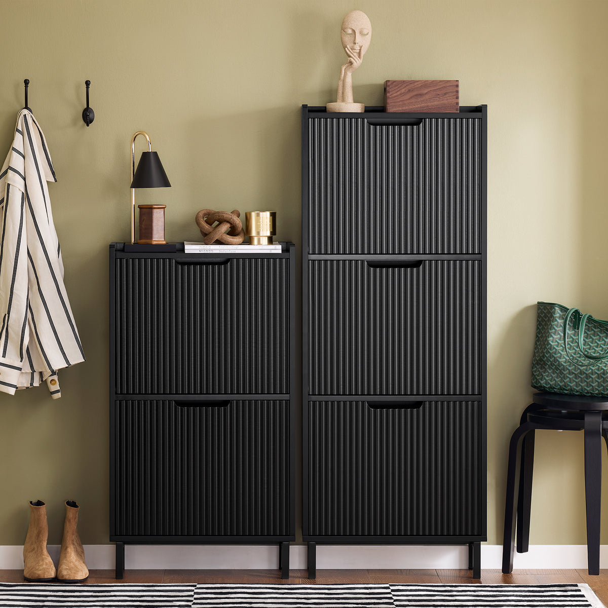 SoBuy Black Tall Slim Shoe Cabinet in Modern Hallway – Sturdy E1 MDF with Anti-Tip Device Included