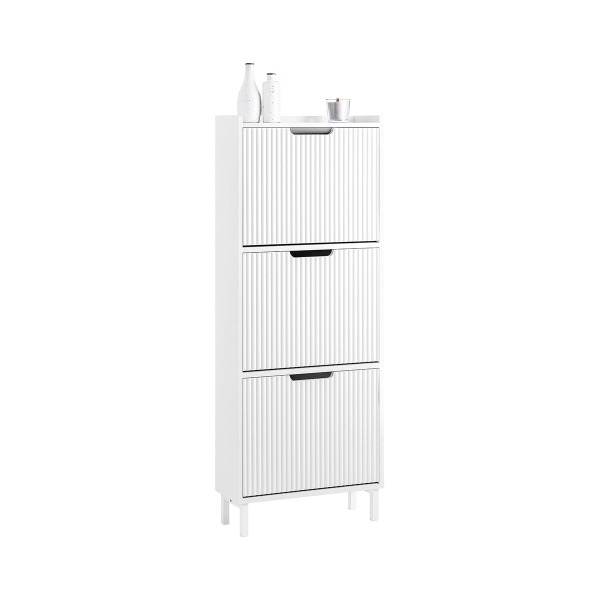 SoBuy FSR177-H-W white tall narrow hallway shoe cabinet with 3 flip drawers