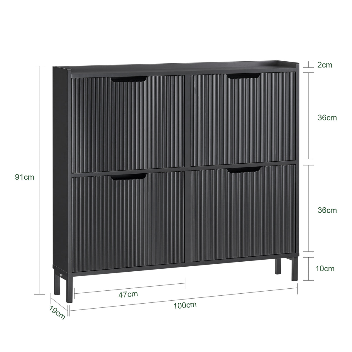 SoBuy FSR177-L-SCH Narrow Black Shoe Cabinet with 4 Flip Drawers – 19cm Slim Hallway Shoe Storage Cupboard W100 x D19 x H91cm