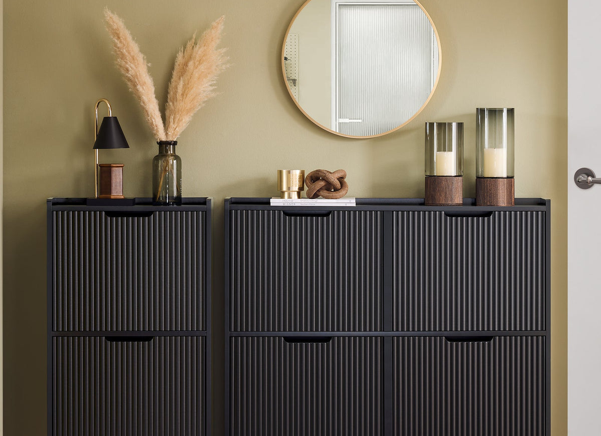 SoBuy FSR177-L-SCH narrow black shoe cabinet with 4 flip drawers for hallway