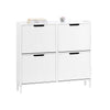 SoBuy FSR177-L-W, Narrow Shoe Rack with 4 Flip Drawers Slim Wooden Shoe Storage Cupboard for Hallway Entrance Foyer or Understairs White W100 x D19 x H91cm
