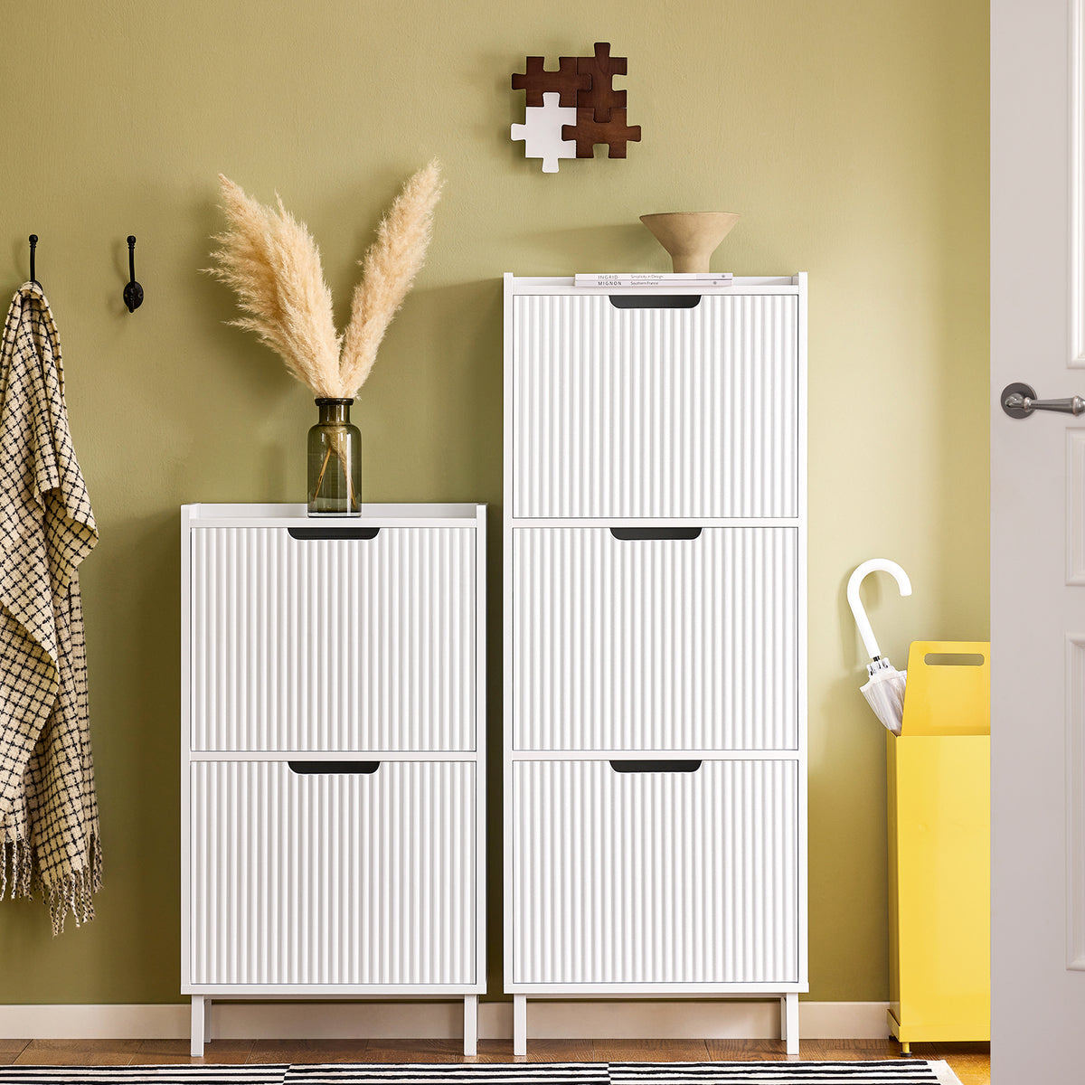 FSR177-W white slim shoe cabinet keeps hallway tidy clutter-free entryway storage solution