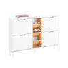SoBuy FSR183-WN, 4 Flip-drawers 3 Open Shelves Shoe Cabinet Shoe Storage Cupboard, White and Natural