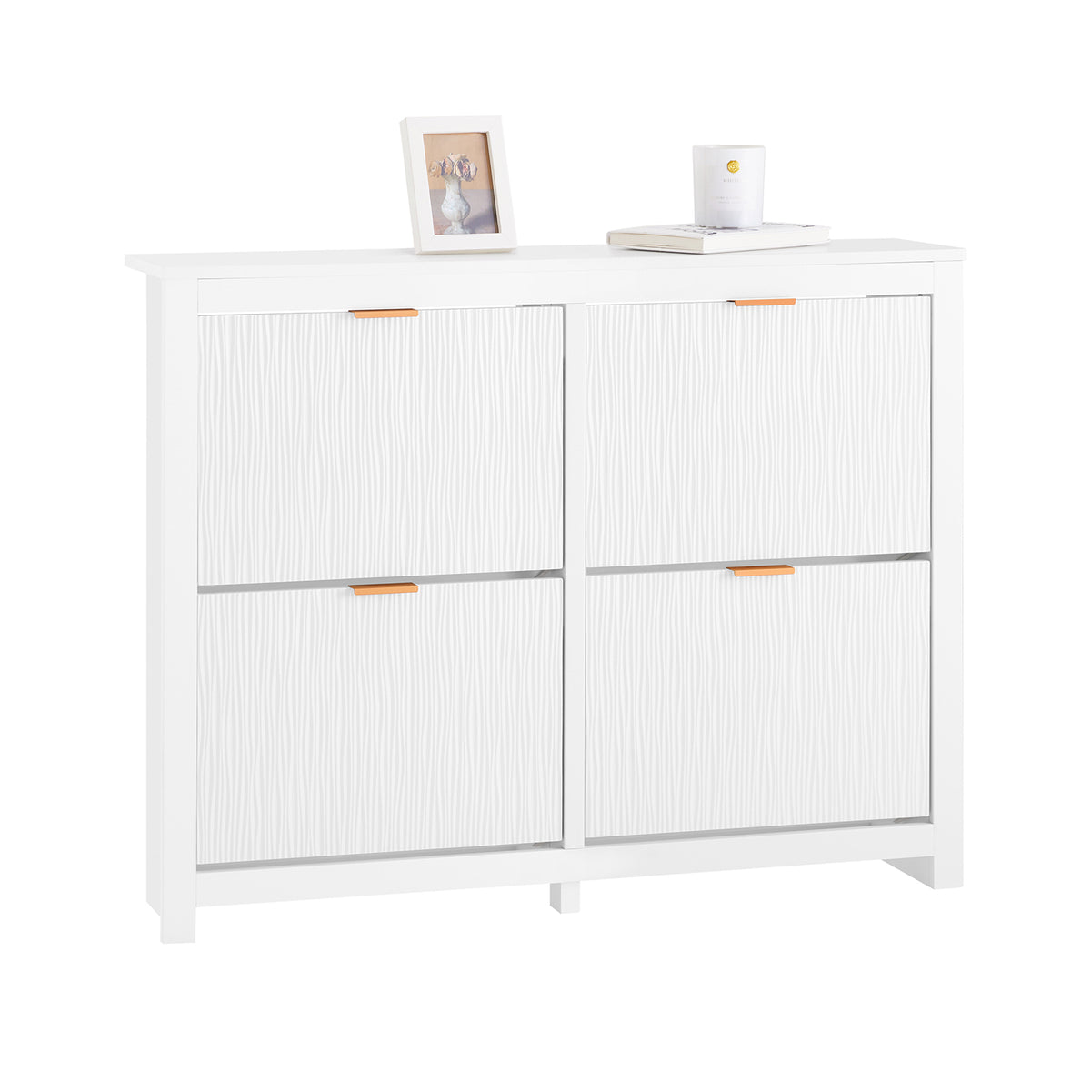 SoBuy FSR186-II-W, Shoe Rack Shoe Storage Cabinet - Slim Narrow 4 Flip Drawers Hallway Storage Unit with Stylish MDF - Easy Assembly with Metal Handles, 104x23x82cm White