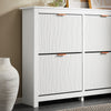SoBuy FSR186-II-W, Shoe Rack Shoe Storage Cabinet - Slim Narrow 4 Flip Drawers Hallway Storage Unit with Stylish MDF - Easy Assembly with Metal Handles, 104x23x82cm White