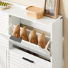 SoBuy FSR197-W, Flip-Down Shoe Cabinet 4 Door Slim Shoe Storage Organiser for Hallway Fits 8-12 Pairs White 100x19x90cm